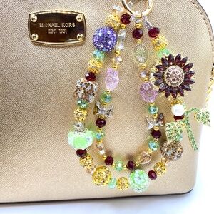 🌻Luxury Bag/Phone Chain Charm/Keychain Purple Sunflower Bling Crystal Beads